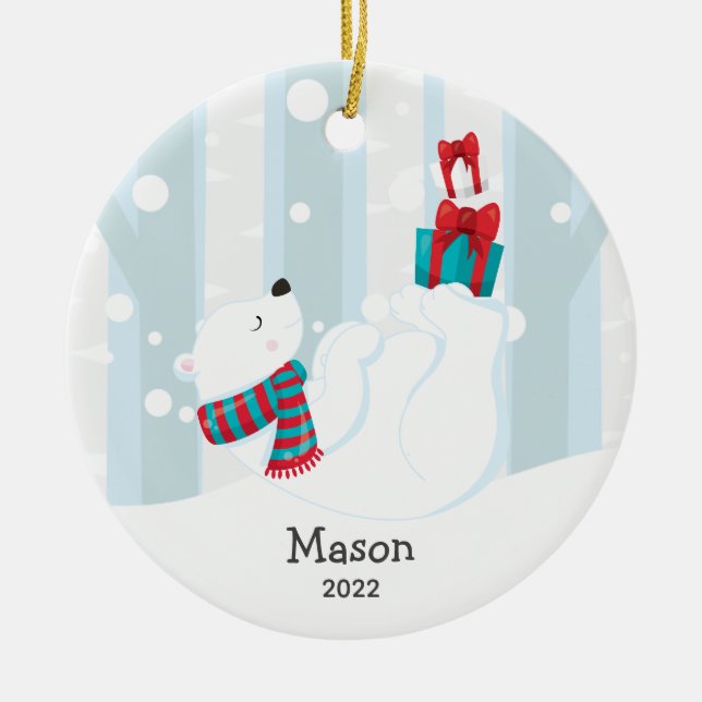 Niedlicher Eisbär Personalisierter Weihnachtsschmu Keramik Ornament (Vorne)
