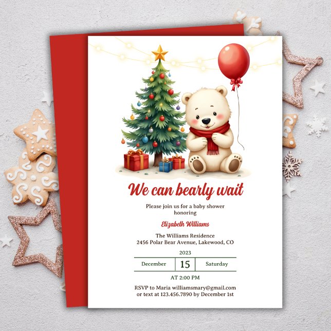 Niedlicher Eisbär rot und weißer Weihnachtsbrunch Einladung (Cute Polar Bear Red And White Festive Christmas Brunch Invitation)