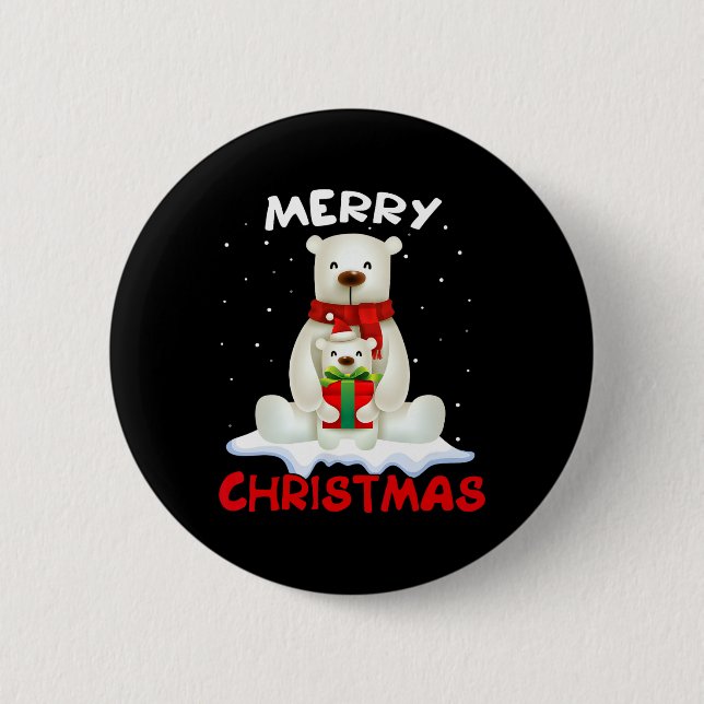 Niedlicher Eisbär Scarf Frohe Weihnachtsfeiertage Button (Vorderseite)