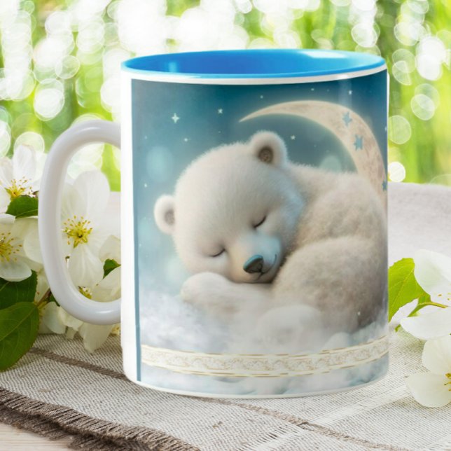 Niedlicher Eisbär Schlafen auf dem Mond Personalis Zweifarbige Tasse (Von Creator hochgeladen)
