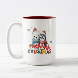 Niedlicher Eisbär und Pinguin Weihnachten Zweifarbige Tasse