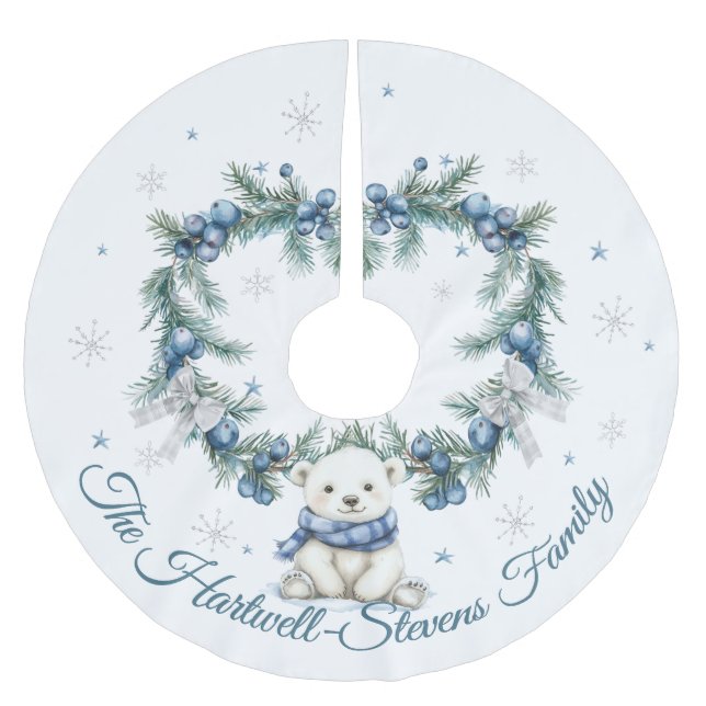 Niedlicher Eisbär und Weihnachtsfolien Polyester Weihnachtsbaumdecke (Vorderseite)