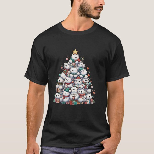 Niedlicher Eisbär Weihnachtsbaum Frauen Männer Kin T-Shirt (Vorderseite)