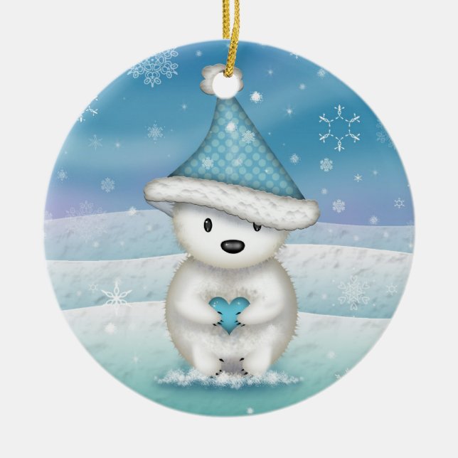 Niedlicher Eisbär Weihnachtsdekoration Keramikornament (Vorne)