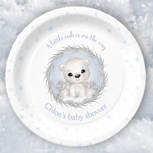 Niedlicher Eisbär Winterjunge Babydusche Weiß Pappteller