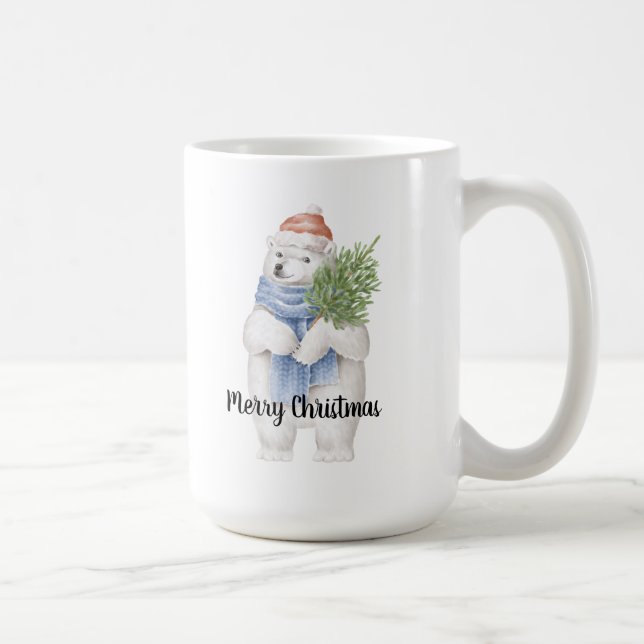 Niedlicher Eisbär Xmas Weihnachtsmannmütze weiß Kaffeetasse (Rechts)