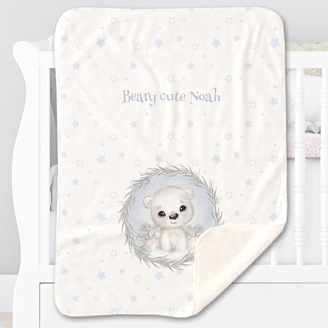 Niedlicher Eisbärenjunge Name Winter Warm White Bl Sherpadecke (Cute Polar Bear Boy Name Winter Warm White Blue Sherpa Blanket)