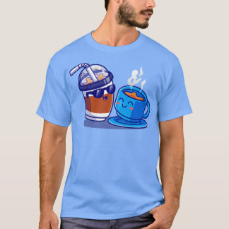 Niedlicher Eiskaffee mit heißem Kaffee Cartoon T-Shirt