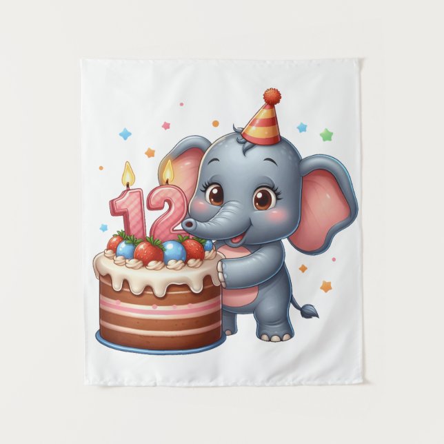 Niedlicher Elefant 12. Geburtstag Wandteppich (Vorderseite)