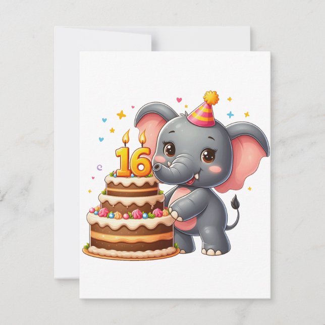 Niedlicher Elefant 16. Geburtstag Einladung (Vorderseite)