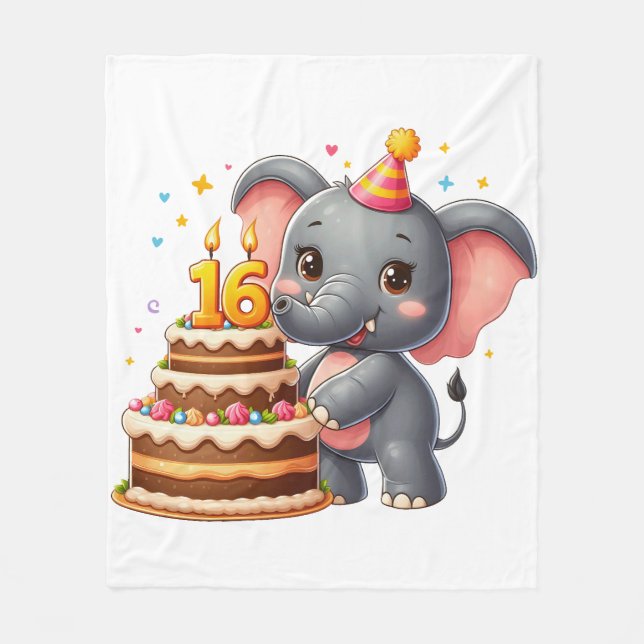 Niedlicher Elefant 16. Geburtstag Fleecedecke (Vorderseite)