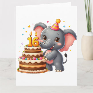 Niedlicher Elefant 16. Geburtstag Karte