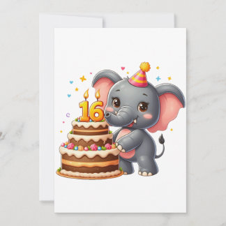 Niedlicher Elefant 16. Geburtstag Mitteilungskarte