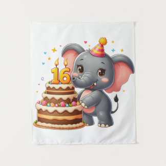 Niedlicher Elefant 16. Geburtstag Wandteppich