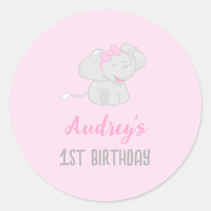 Niedlicher Elefant 1. Geburtstag Rosa Runder Aufkleber