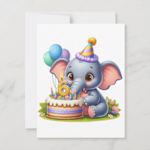 Niedlicher Elefant 6. Geburtstag Dankeskarte