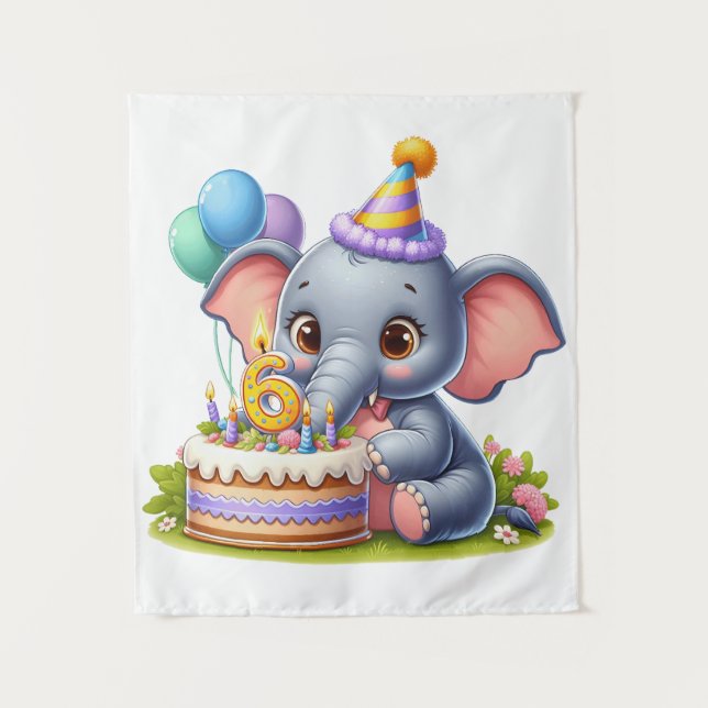 Niedlicher Elefant 6. Geburtstag Wandteppich (Vorderseite)