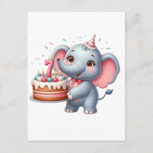 Niedlicher Elefant 7. Geburtstag Ankündigungspostkarte