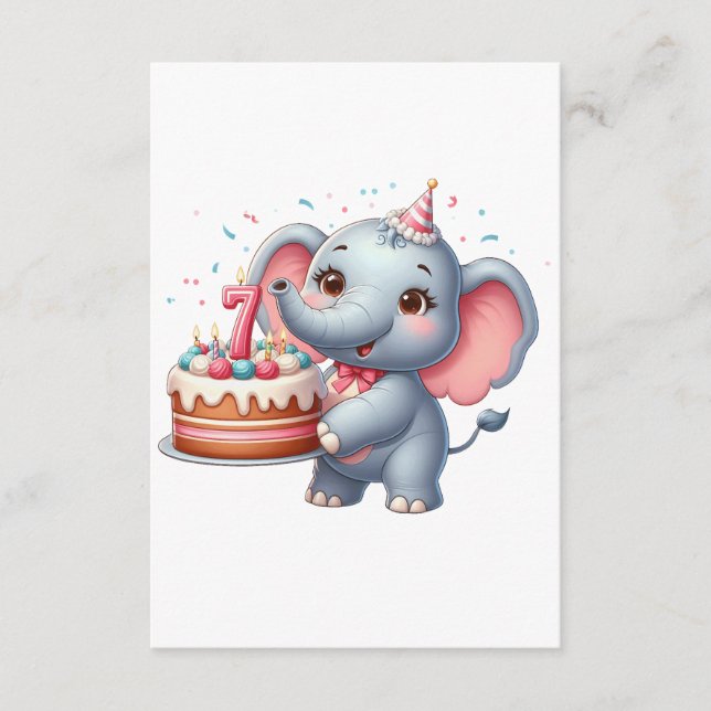 Niedlicher Elefant 7. Geburtstag Begleitkarte (Vorderseite)