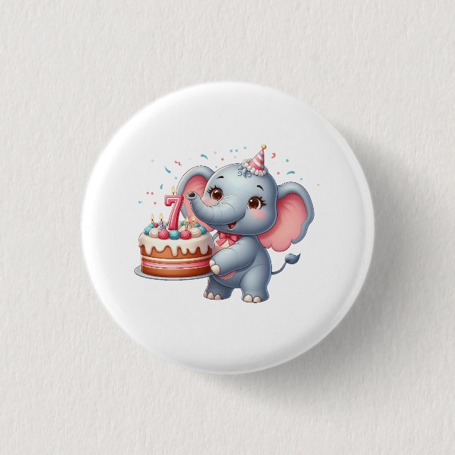 Niedlicher Elefant 7. Geburtstag Button (Vorderseite)