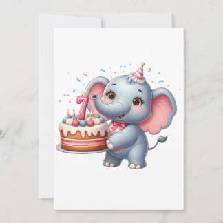 Niedlicher Elefant 7. Geburtstag Dankeskarte