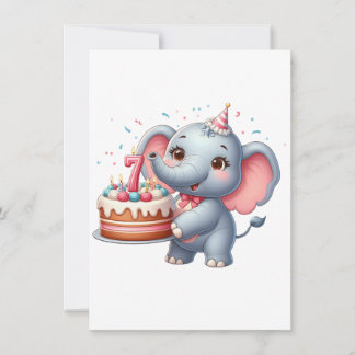Niedlicher Elefant 7. Geburtstag Einladung
