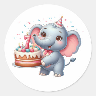 Niedlicher Elefant 7. Geburtstag Runder Aufkleber