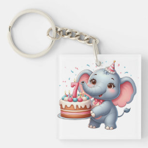 Niedlicher Elefant 7. Geburtstag Schlüsselanhänger