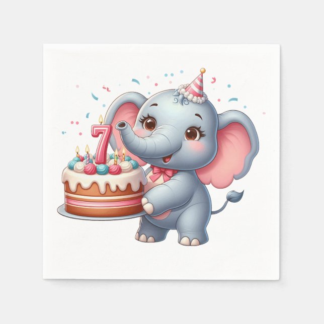 Niedlicher Elefant 7. Geburtstag Serviette (Vorderseite)