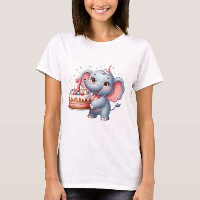 Niedlicher Elefant 7. Geburtstag T-Shirt (Vorderseite)