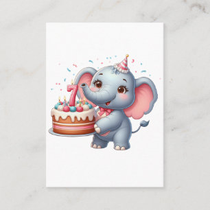 Niedlicher Elefant 7. Geburtstag Telefonnummerkarte