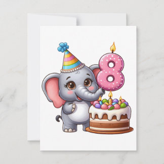 Niedlicher Elefant 8. Geburtstag Mitteilungskarte