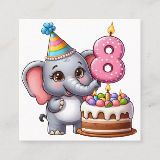 Niedlicher Elefant 8. Geburtstag Quadratische Visitenkarte