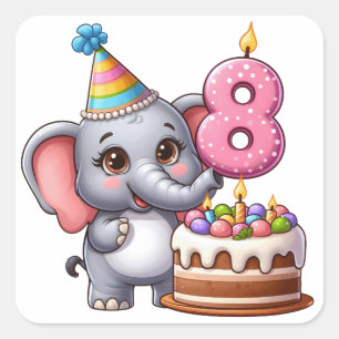 Niedlicher Elefant 8. Geburtstag Quadratischer Aufkleber