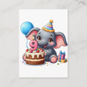 Niedlicher Elefant 9. Geburtstag Begleitkarte