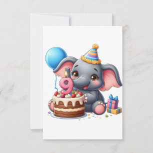 Niedlicher Elefant 9. Geburtstag Dankeskarte