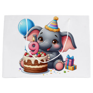 Niedlicher Elefant 9. Geburtstag Große Geschenktüte