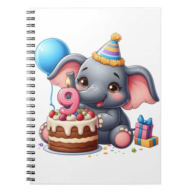 Niedlicher Elefant 9. Geburtstag Notizblock (Vorderseite)