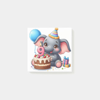 Niedlicher Elefant 9. Geburtstag Post-it Klebezettel