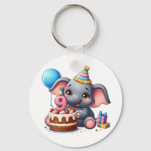 Niedlicher Elefant 9. Geburtstag Schlüsselanhänger