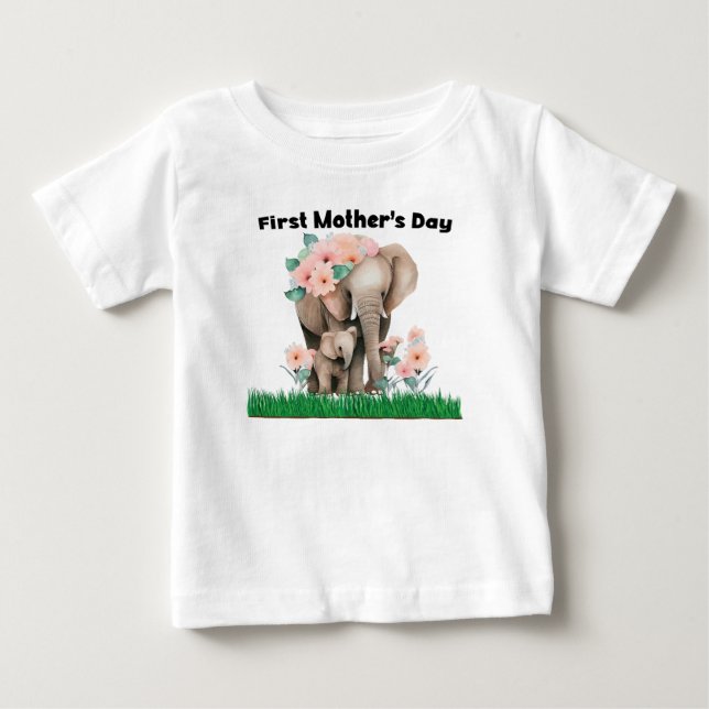 Niedlicher Elefant am ersten Muttertag Baby T-shirt (Vorderseite)