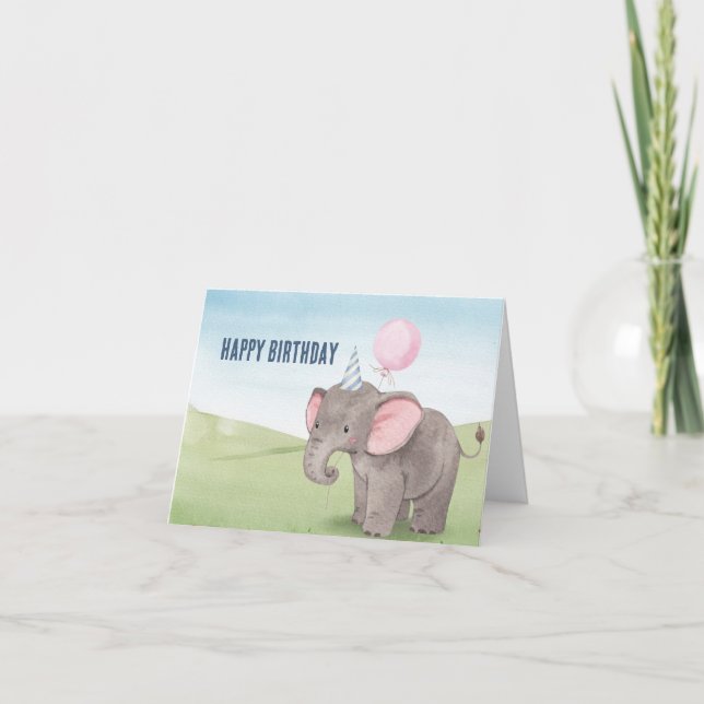 Niedlicher Elefant Aquarell Glückwunsch Geburtstag Karte (Vorderseite)
