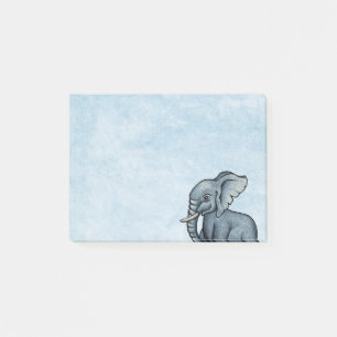 Niedlicher Elefant auf blauen Post-Itanmerkungen Post-it Klebezettel