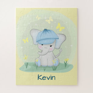 Niedlicher Elefant auf einer Blume Wiese. Puzzle
