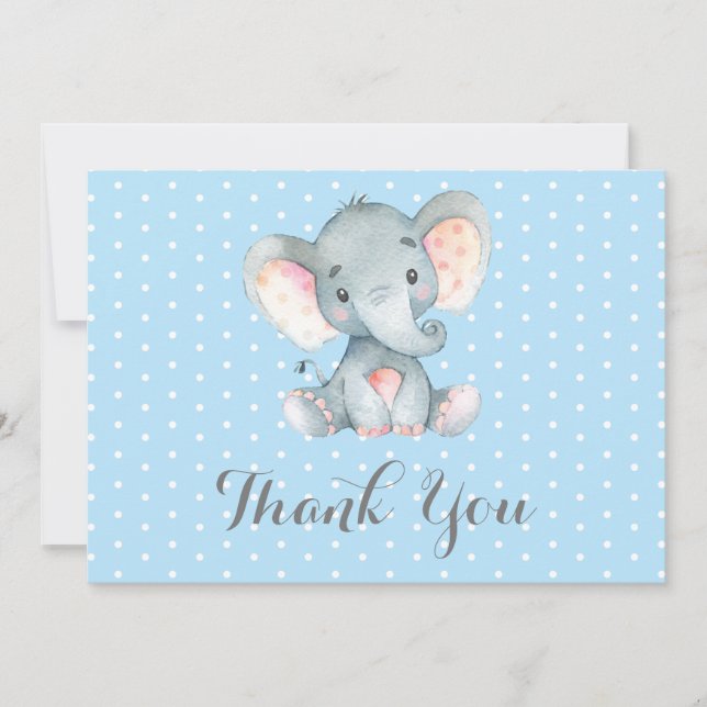 Niedlicher Elefant Baby Boy Blue und Grau Dankeskarte (Vorderseite)