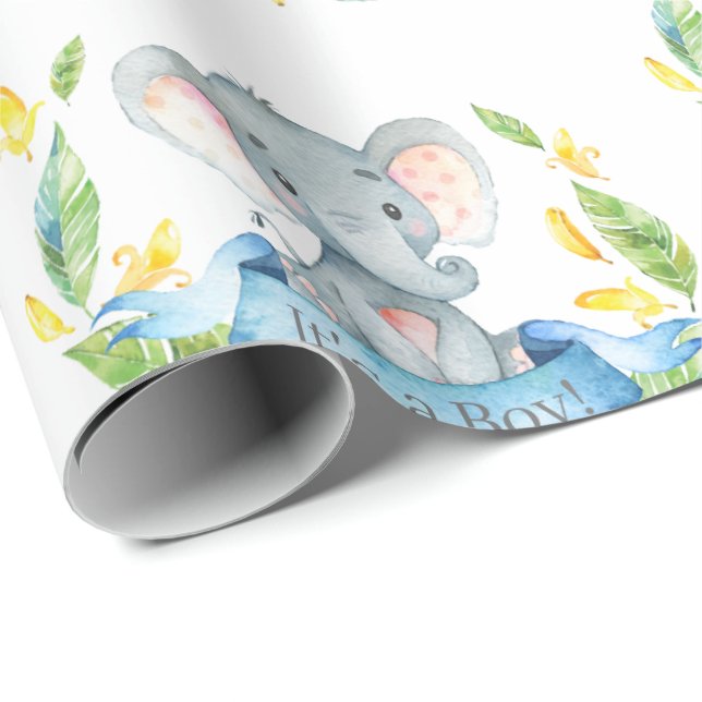 Niedlicher Elefant Baby Boy Blue und Grau Geschenkpapier (Rolleneckpunkt)