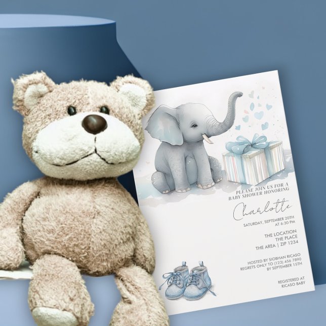 Niedlicher Elefant Baby Boy mit Geschenk-Babydusch Einladung (Von Creator hochgeladen)