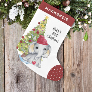 Niedlicher Elefant BABYs ERSTER Red White Dot Kleiner Weihnachtsstrumpf