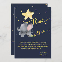 Niedlicher Elefant & Ballon unter der glühenden Na Dankeskarte