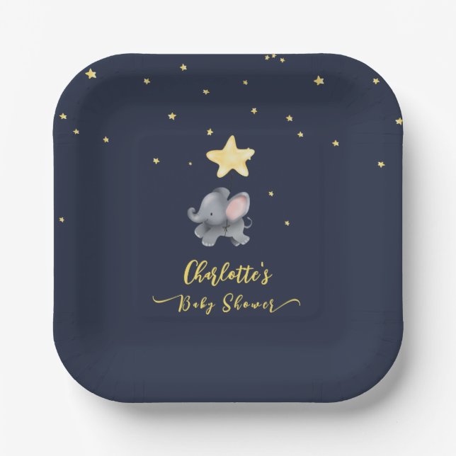 Niedlicher Elefant & Ballon unter der glühenden Na Pappteller (Vorderseite)